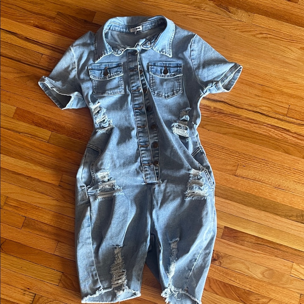 Denim Short Sleeve Jumpsuit